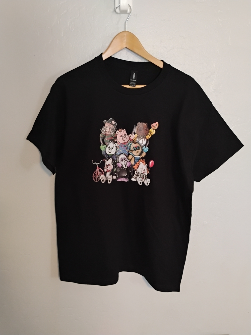 Black Cat T-Shirt with Colorful Cartoon Pets Graphic - Unbranded